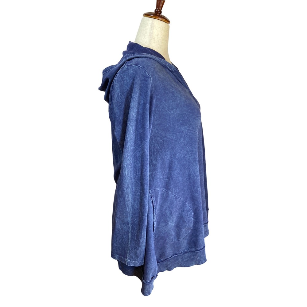 Jess & Jane Mineral Wash Zip Hoodie Blue Swing Tunic Lightweight Cotton Pockets - Picture 2 of 7